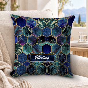 Chic girly faux Glitter Turquoise blue geometric Cushion