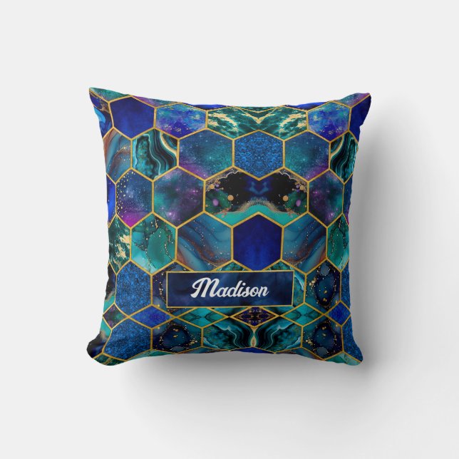 Chic girly faux Glitter Turquoise blue geometric Cushion (Front)