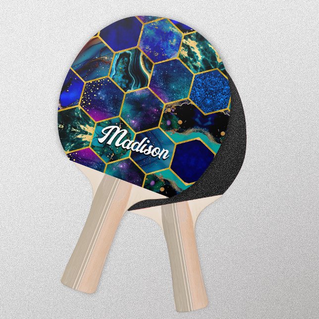 Chic girly faux Glitter Turquoise blue geometric Ping Pong Paddle (Creator Uploaded)