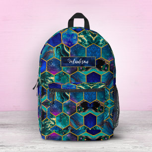 Chic girly faux Glitter Turquoise blue geometric Printed Backpack