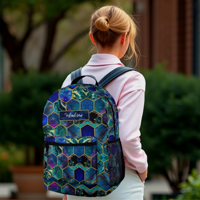 Chic girly faux Glitter Turquoise blue geometric Printed Backpack (Creator Uploaded)
