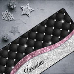 Chic girly faux Silver glitter black pink monogram Desk Mat<br><div class="desc">Chic girly faux Silver glitter black pink monogram Desk mat. Add a touch of glitter and glam to your home office or dorm with this elegant desk mat. To make it extra special, it is also monogrammed and personalised with name or initials. click the "customise further" link and use the...</div>