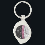 Chic girly faux Silver glitter black pink monogram Key Ring<br><div class="desc">A cool girly faux silver and pink glitter and rhinestones bling with black tuffted design. Elegant Glitter Monogram keychain. Personalise it with your name, monogram or other desired text. This makes the perfect sweet 16 birthday, wedding, bridal shower, anniversary, baby shower or bachelorette party gift for someone that loves glam...</div>