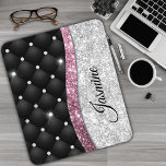 Chic girly faux Silver glitter black pink monogram Mouse Pad<br><div class="desc">Add a touch of glitter and glam to your home office or dorm with this elegant personalized mouse pad. This chic design template features elegant girly faux silver and pink glitter and rhinestones bling with black tuffted design. To make it extra special, it is also monogrammed and personalized with name...</div>