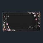 Chic Girly Floral w/Name Desk Mat<br><div class="desc">Elegant and chic feminine design featuring two corner clusters of watercolor style roses and foliage,  silver border,  text field for your name or monogram and customisable background colour (black used in preview).</div>