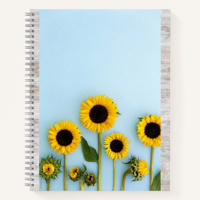 Chic Girly Floral Yellow Sunflower Cute Grey Notebook (Front)