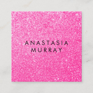 Chic, Girly & Glam Black Hot Pink Glitter Sparkles Square Business Card