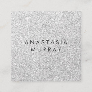 Chic, Girly & Glam Gray Silver Glitter Sparkles Square Business Card