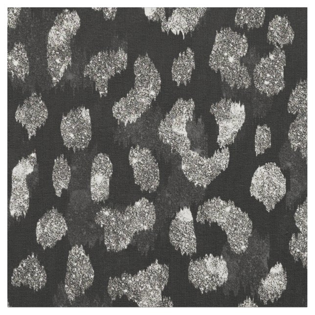 Chic girly glitter black cheetah print pattern fabric (Close Up)