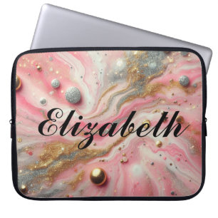 Chic girly glitter monogram pink silver gold laptop sleeve