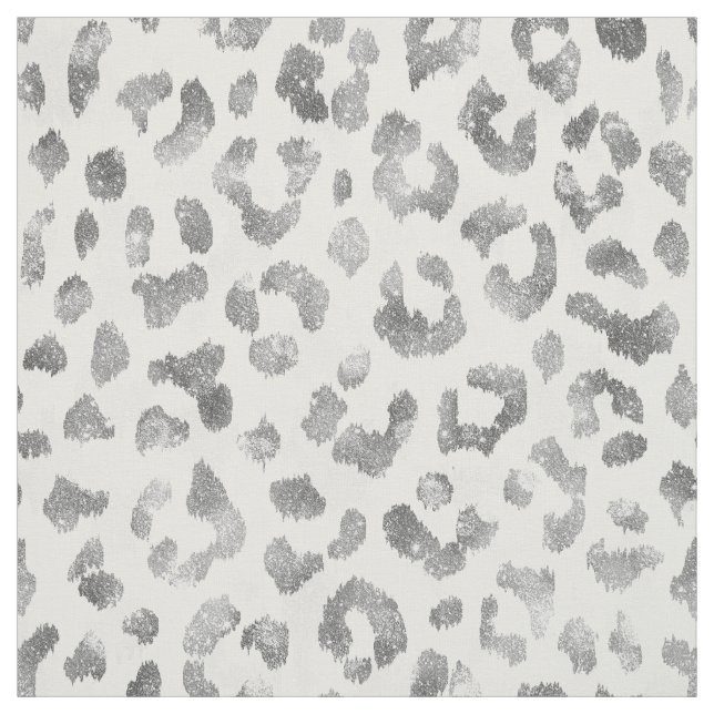 Chic girly glitter silver cheetah print pattern fabric (Swatch)