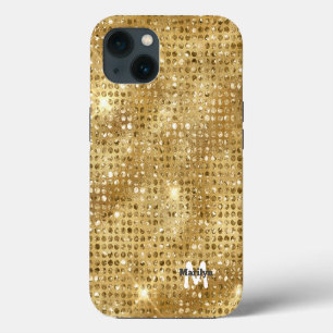 Chic Girly Gold Diamond Glitter Monogram Name iPhone 13 Case