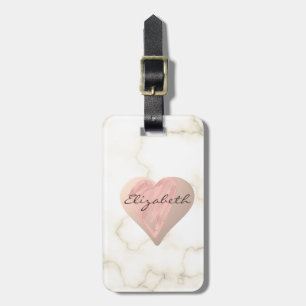 Chic Girly  Hearts,  Marble - Personalised Luggage Tag