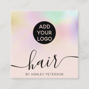 Chic girly holographic ombre blush pink hair logo square business card