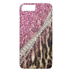 Chic Girly Leopard Print Pink Glitter Case-Mate iPhone Case