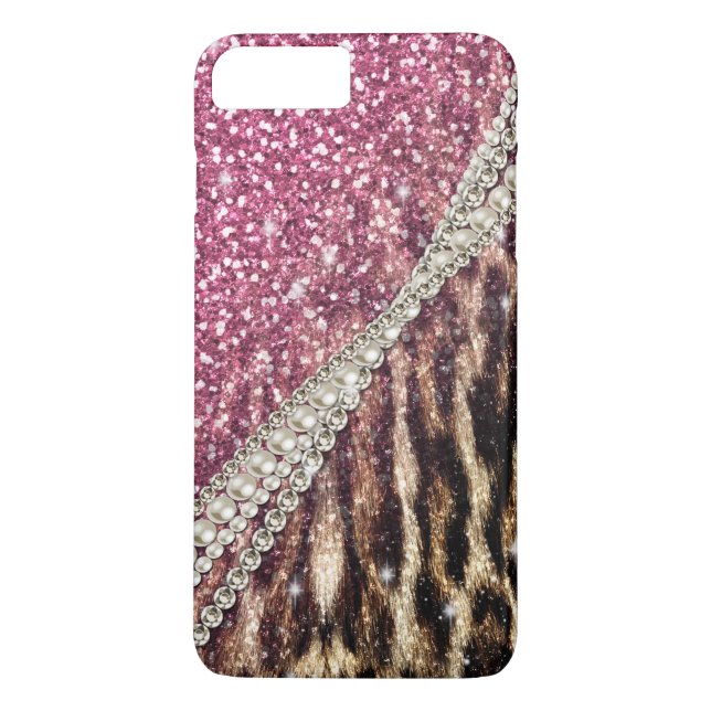 Chic Girly Leopard Print Pink Glitter Case-Mate iPhone Case (Back)
