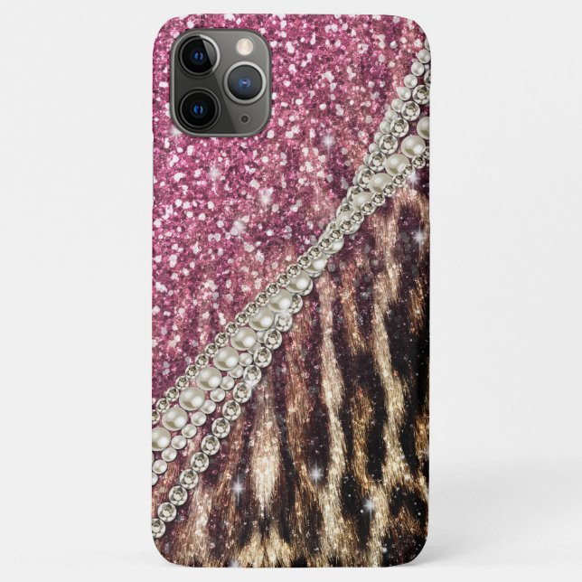 Chic Girly Leopard Print Pink Glitter Case-Mate iPhone Case (Back)