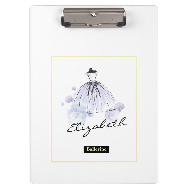 Chic Girly Modern Blue Dress Flowers Clipboard (Front)