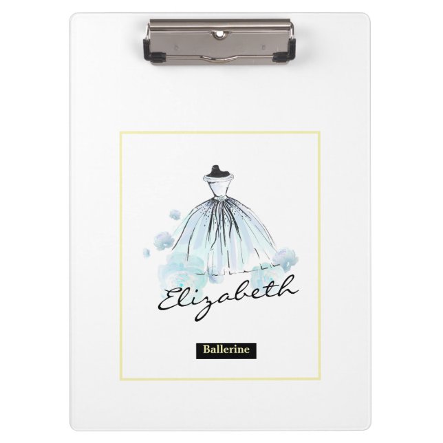 Chic Girly Modern Flowers Blue Dress Clipboard (Front)
