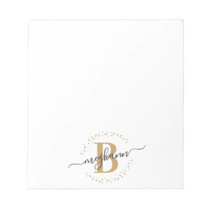 Chic Girly Modern White Gold Name Script Monogram Notepad