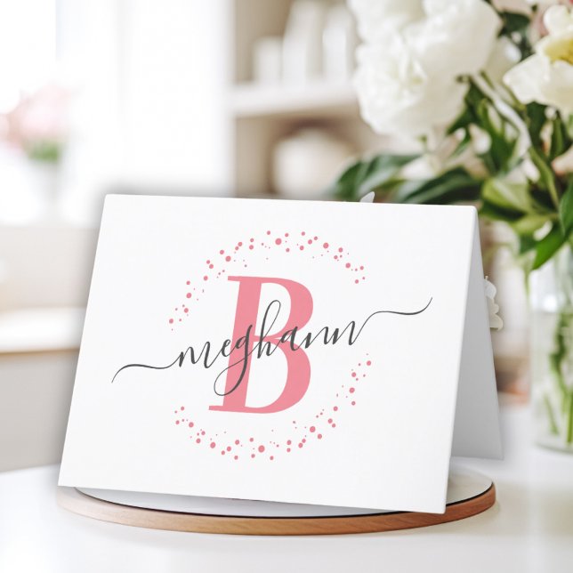 Chic Girly Modern White Pink Name Script Monogram Thank You Card (Creator Uploaded)