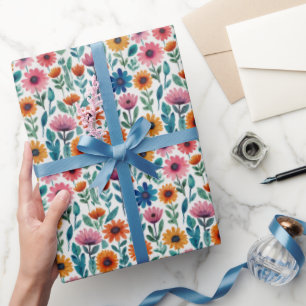 Chic Girly Pastel Colours Garden Floral Watercolor Wrapping Paper