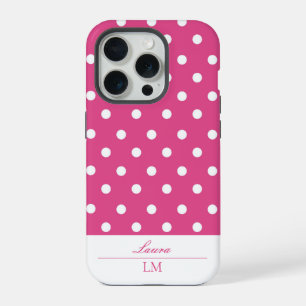 Chic Girly Pink and White Polka Dots Tough iPhone 15 Pro Case