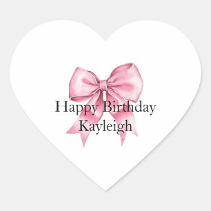 Chic Girly Pink Bows Birthday Heart Sticker