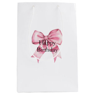 Chic Girly Pink Bows Birthday Medium Gift Bag