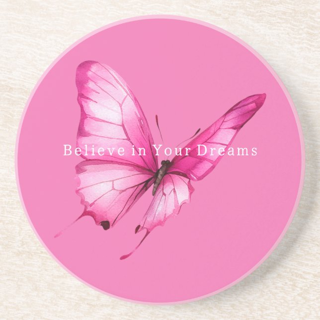 Chic Girly Pink Butterfly Coaster (Front)