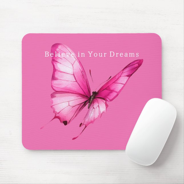 Chic Girly Pink Butterfly Mouse Pad (With Mouse)