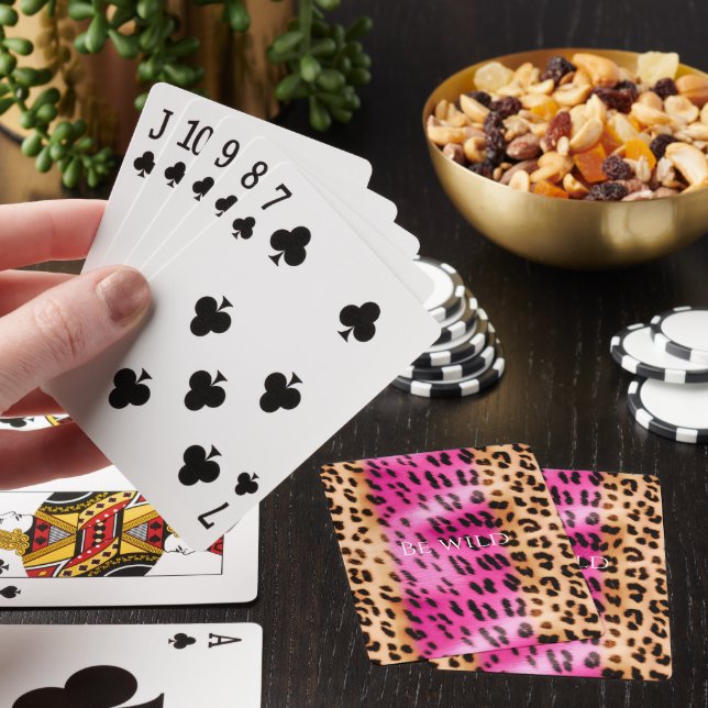 Chic Girly Pink Cream Leopard Print Playing Cards (In Situ)