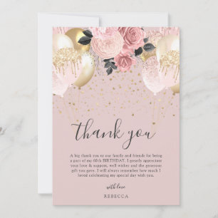Chic Girly Pink & Gold Birthday Thank You Card