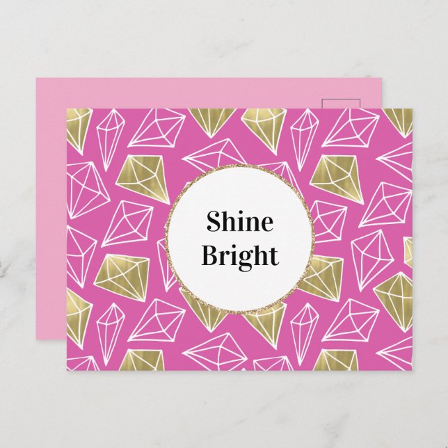 Chic Girly Pink Gold Diamonds   Postcard (Front/Back)