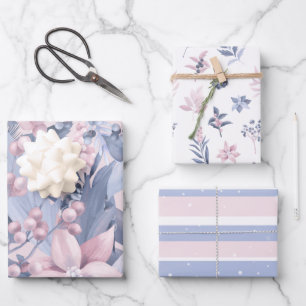 Chic Girly Pink & Grey Christmas Holiday Wrapping Paper Sheet