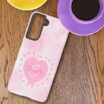 Chic Girly Pink Heart Monogram Initial Watercolor Samsung Galaxy Case<br><div class="desc">This design features a chic pink and white watercolor background with a heart centre and a first name and initial letter monogram. Personalise the text fields with a first or last name and initial, remove one or both text or edit using the design tool to select a font style, size,...</div>