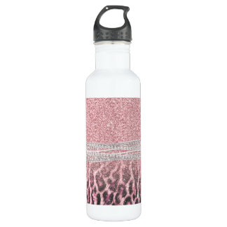 Chic Girly Pink Leopard animal print Glitter Image 710 Ml Water Bottle