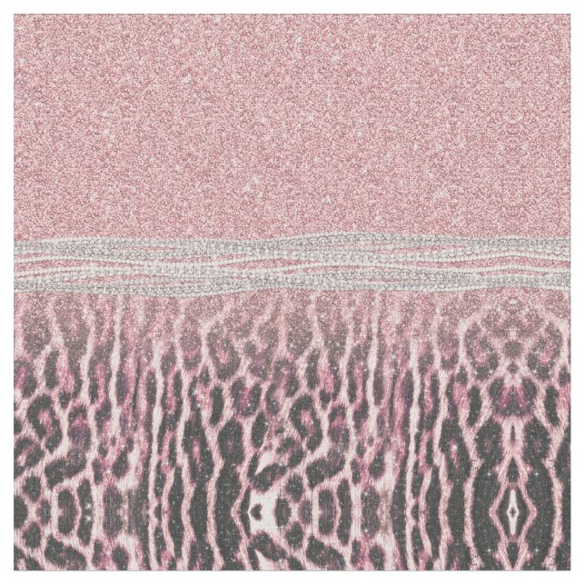 Chic Girly Pink Leopard animal print Glitter Image Fabric (Close Up)