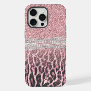 Chic Girly Pink Leopard animal print Glitter Image iPhone 15 Pro Max Case