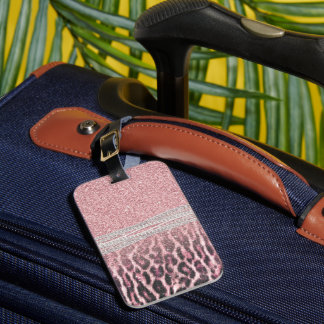 Chic Girly Pink Leopard animal print Glitter Image Luggage Tag