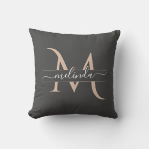 Chic Girly Pink Monogram Calligraphy Custom Name  Cushion