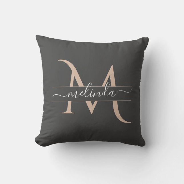Chic Girly Pink Monogram Calligraphy Custom Name  Cushion (Front)