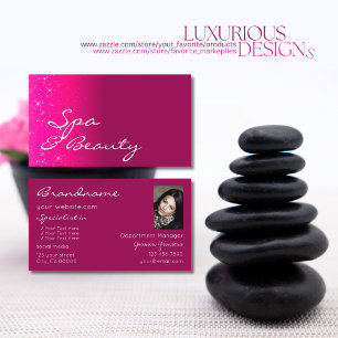 Chic Girly Pink Sparkling Glitter Stars with Photo Business Card