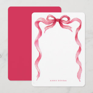Chic Girly Pink Watercolor Ribbon Bow Border Card