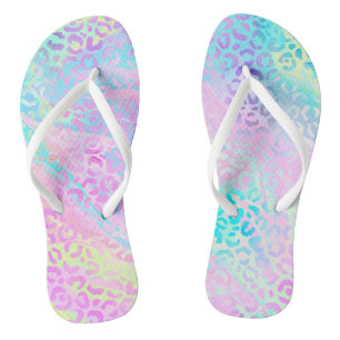 Chic Girly Rainbow Shimmer Leopard Print Jandals