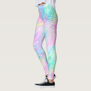 Chic Girly Rainbow Shimmer Leopard Print Leggings