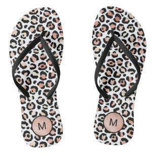 Chic Girly Rose Gold Leopard Monogram Jandals