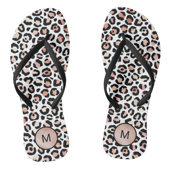 Chic Girly Rose Gold Leopard Monogram Jandals (Footbed)