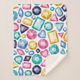 Chic Girly Shiny Diamond Gemstones Sherpa Blanket