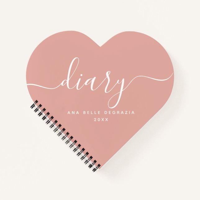 Chic Girly Trendy Modern Blush Pink Heart Diary Notebook (Front)